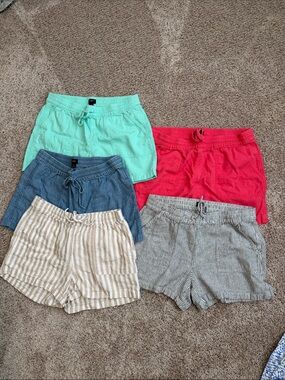 J. Crew Factory Girls' five-Pack Pull-On Shorts - Pink, Blue, Mint, Navy Stripe